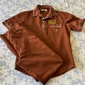 VTG 1983 80s Crest McDonald’s Uniform Halloween Costume Brown Name Tag Retro S